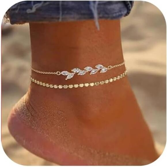Jewelry - Anklets for Women 14K Real Gold Silver Plated Ankle Bracelets Trendy
